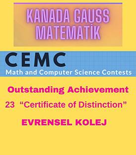 KANADA GAUSS MATH CONTESTde EVRENSEL KOLEJ 23 DISTINCTION ÖDÜLÜ KAZANDI